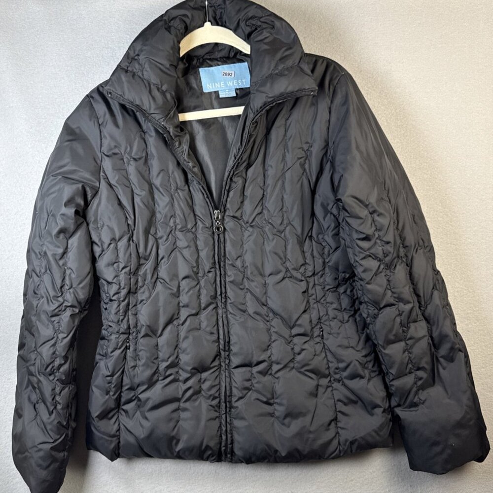Nine West Down Puffer Jacket Womens Size M Black Pockets Outdoor‎ Light Packable